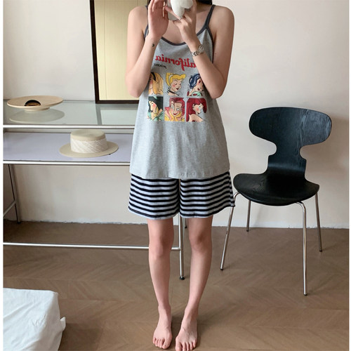 公主短裤套装条纹背心睡衣