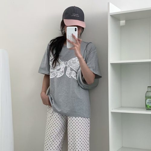 少女小众蝴蝶结花边蕾丝女士套头