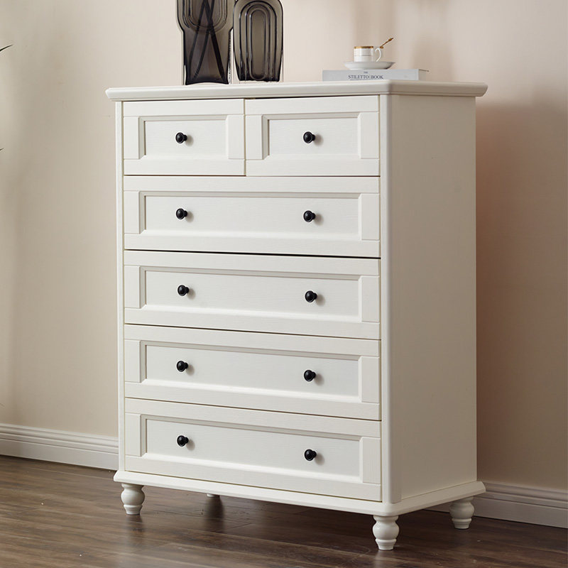 蜀能美式乡村地中海全实木白色田园奶油风卧室六斗柜