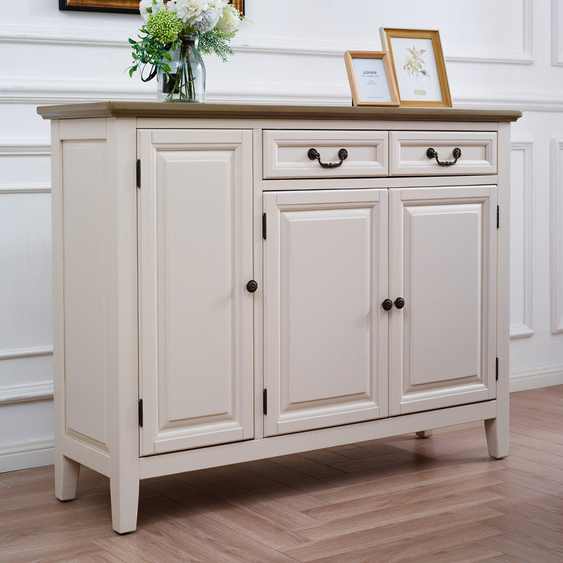 白色田园地中海纯实木鞋柜简约美式乡村客厅三门玄关柜门厅柜鞋厨