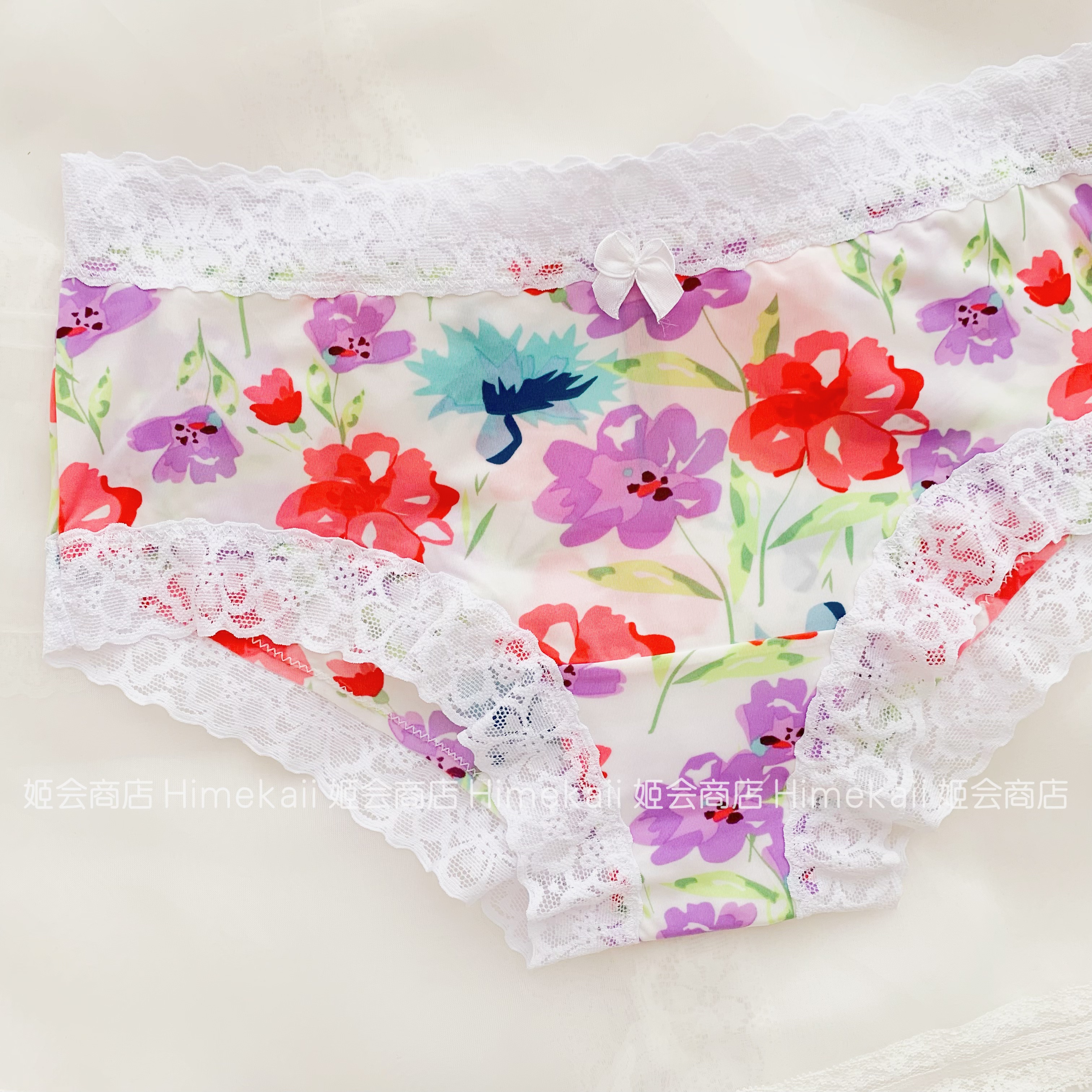 买6送1甜美纯欲水彩冰丝超薄无痕蕾丝边女士三角内裤莫代尔中腰