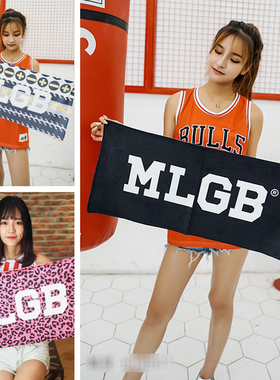 潮牌MLGB中指粉红色豹纹树叶毛巾浴巾小手帕方巾个性定制图案logo