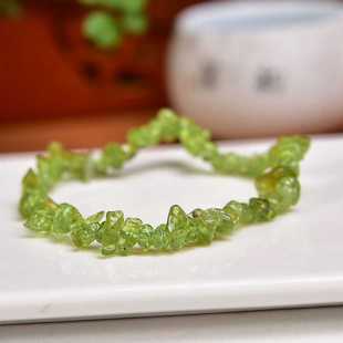 天然橄榄石手链女原石不规则水晶手串女闺蜜绿色手链送女朋友礼物