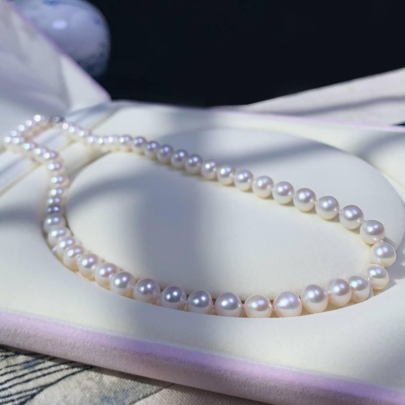 天然淡水珍珠项链珠光好近圆珠子气质优雅锁骨链女款长辈礼物包邮