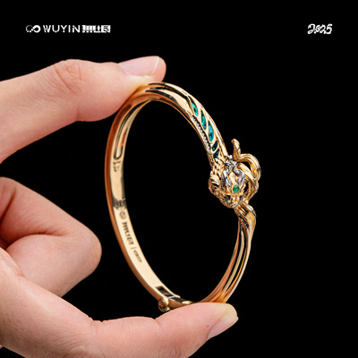 无垠藤蛇手镯925银18K金开合结构