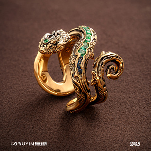 WUYIN无垠 藤蛇系列-藤蛇戒指 925银18K金 潮流个性复古百搭