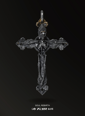 无垠925银十字架骷髅原创吊坠