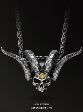 无垠925银复古骷髅吊坠镶嵌18k金