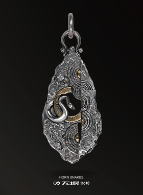 无垠925银犄角蛇原创复古吊坠