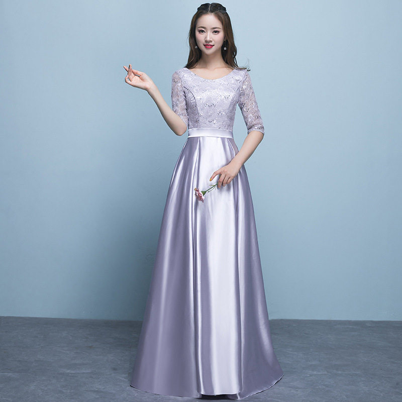晚礼服女2026新款年会宴会主持人演出礼服灰色端庄大气伴娘服长款