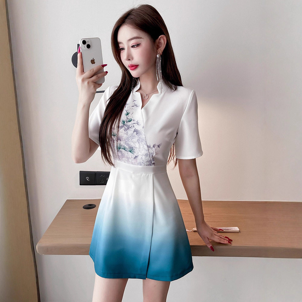 2026水墨画白色西装连衣裙女秋季商务通勤气质职业裙子技师工作服