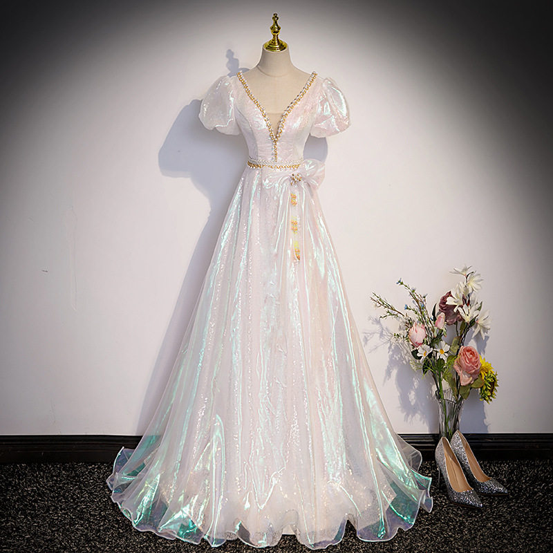 白色声乐艺考美声独唱礼服女V领敬酒服轻婚纱法式公主成人高级感,女装/女士精品,婚纱,淘宝优惠券,粉丝福利购,淘宝优惠卷