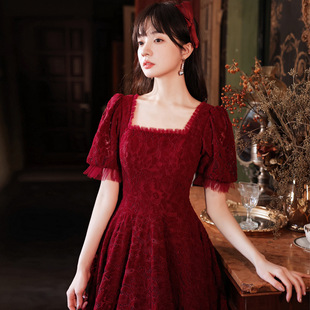 敬酒服新娘冬遮肚子小个子女结婚订婚红色小礼服连衣裙宴会高级感