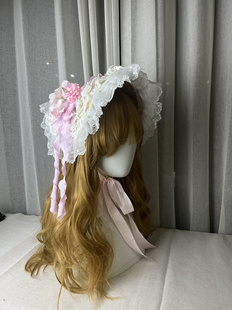 洛丽塔扁帽 lolita帽子bnt手作昭和蕾丝花边粉色礼帽