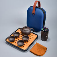 Purple clay Gongfu tea set, one pot, four cups, travel tea set, portable bag, tea brewing set, outdoor car express passenger cup thumbnail 2