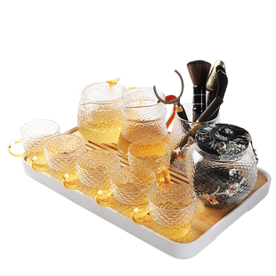 日式耐热玻璃功夫茶具套装家用简约现代陶瓷泡茶壶自动小茶盘茶杯