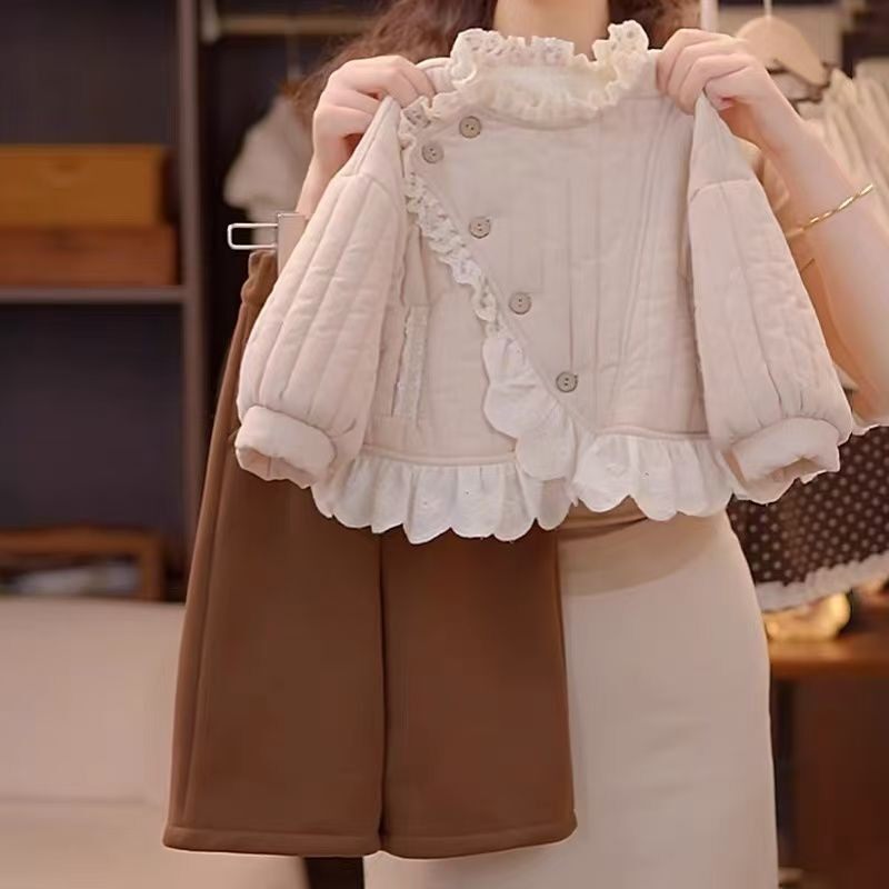 女童秋冬套装2025秋冬款休闲蕾丝花边千金风套装森系厚款休闲风潮