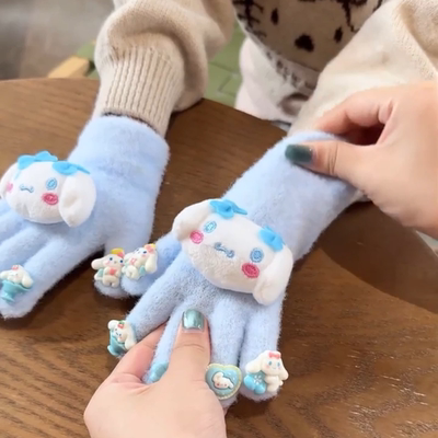 手套儿童 6-12 岁上学专用加绒加厚女童小熊笑脸保暖防风手套