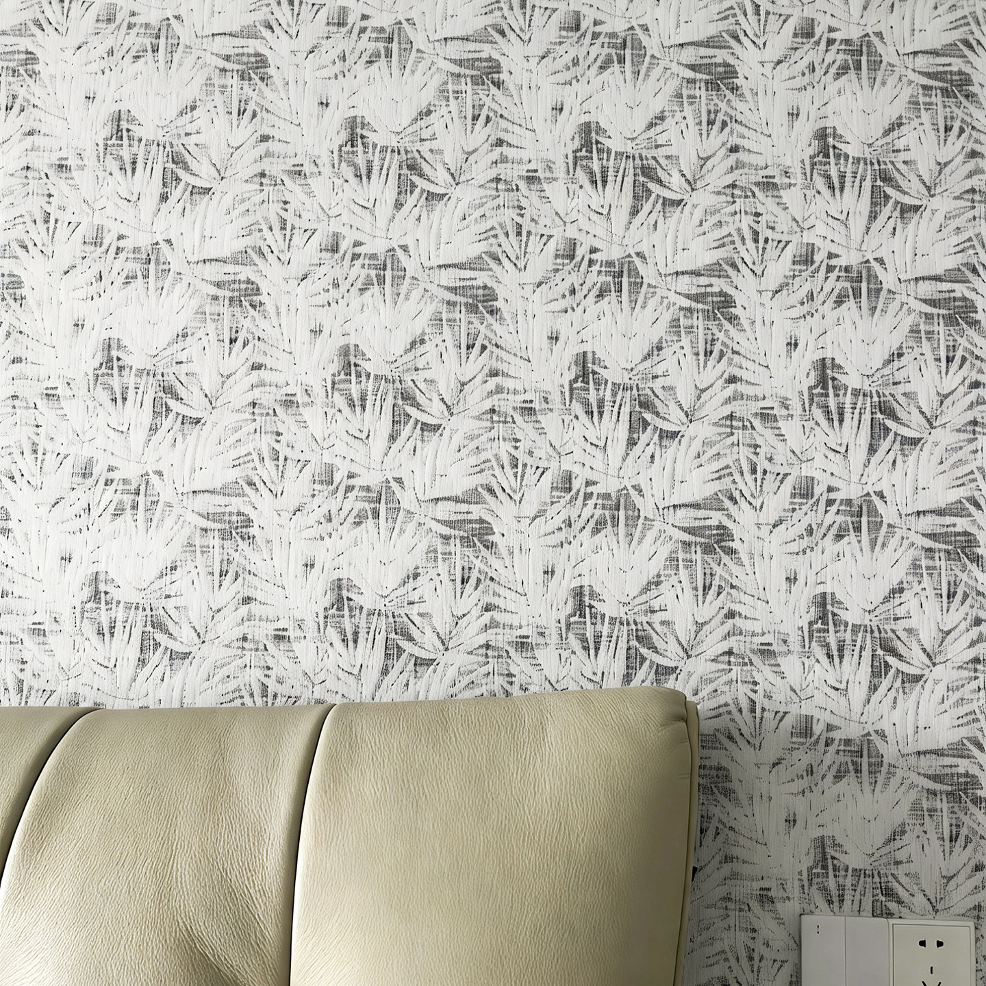 新品首推 黑白棉麻哑光古朴自然侘寂小香风 绒感高级抽象枝叶墙布