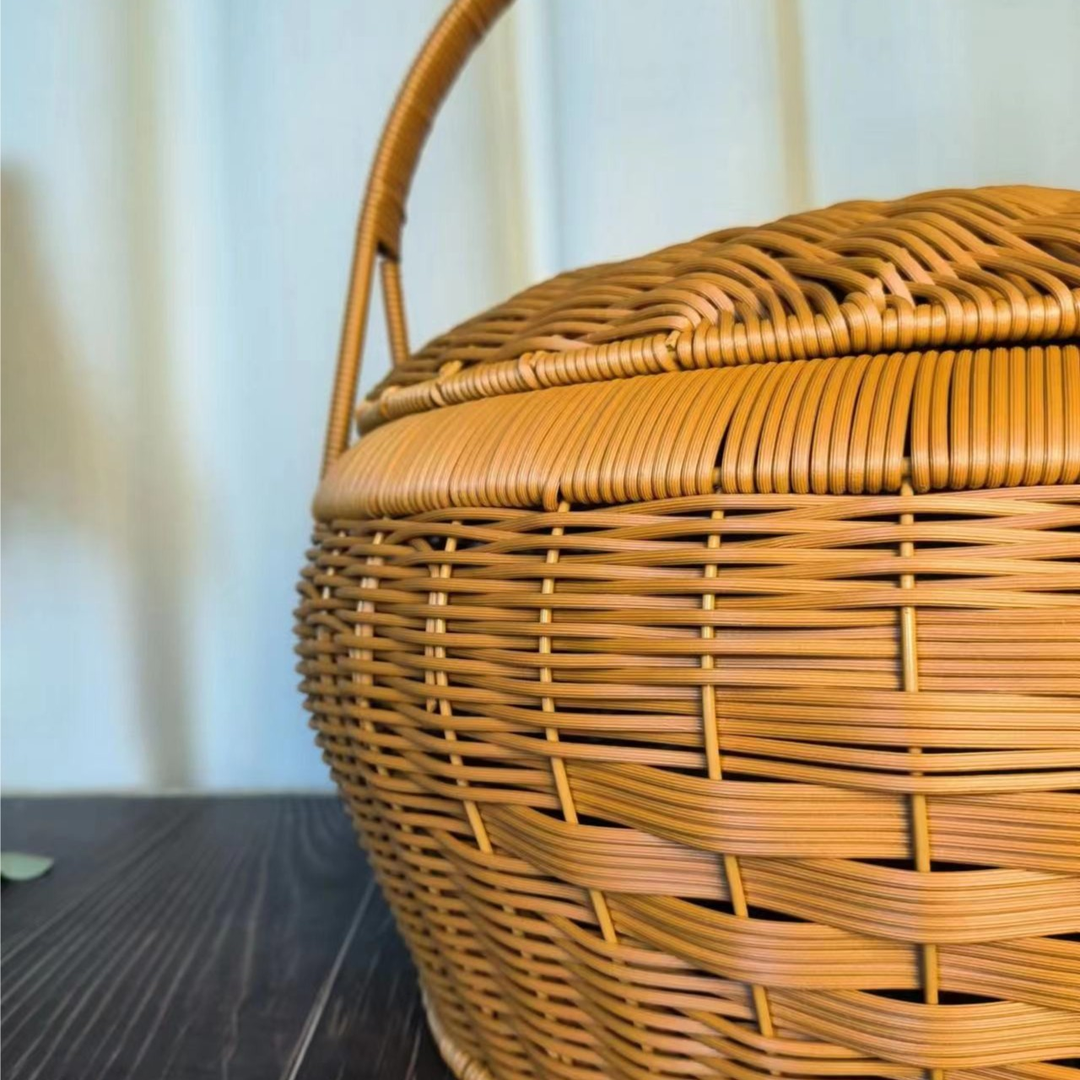 LX047 모조 등나무 수제 가정용 식료품 쇼핑 순수 수제 라운드 복고풍 짠 바구니 보관 바구니 42*34.5*19|41