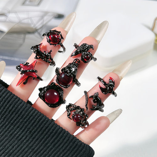 punk rock joint ring set black rings female 黑戒指女朋克摇滚