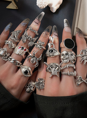 punk rock joint ring set black rings female 黑戒指女朋克摇滚