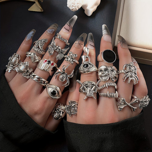 punk rock joint ring set black rings female 黑戒指女朋克摇滚