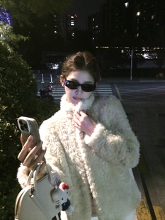 富人区4.0冬上新羊羔毛外套女百搭皮毛一体棉衣皮草毛毛皮草大衣