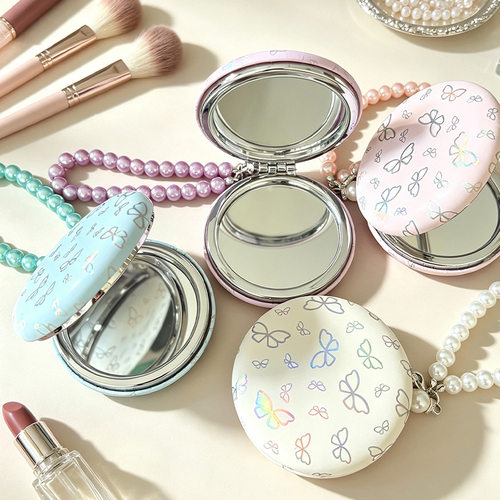 1pcs Portable Women Stainless Steel Makeup Mirror Hand Pocke