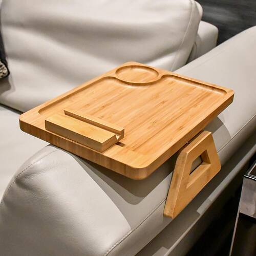 Bamboo Sofa Arm Tray Table for Couch Armrest Holder Drinks