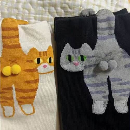 1pcs Funny Abstract 3D Cat Butt Mid-Tube Socks Cartoon Quirk