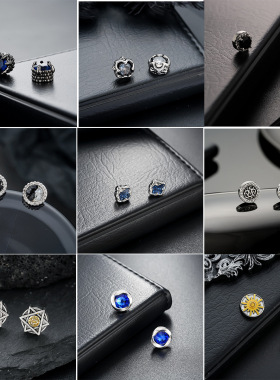 6 Pairs of Magnetic Stud Earrings Men and Women Black Magnet