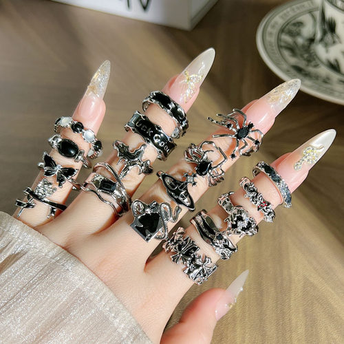 punk rock joint ring set black rings female 黑戒指女朋克摇滚