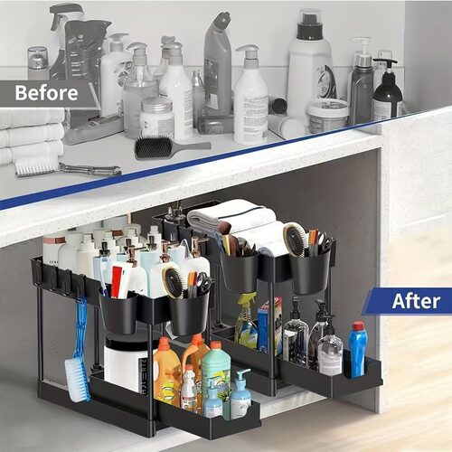 Under Sink Organizer Pull Out Cabinet Storage Shelves