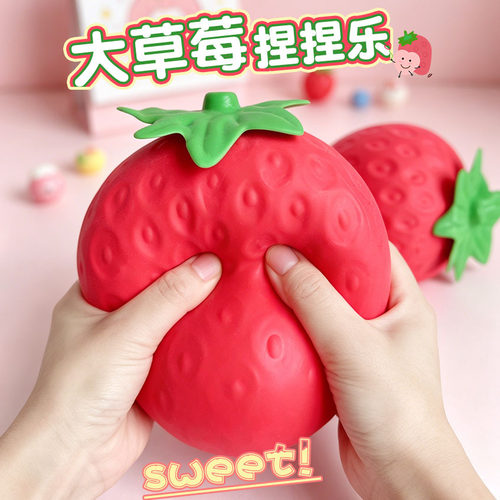 Big Strawberry Squeeze Taba Squishy Toy Kawaii Red Pink Squi