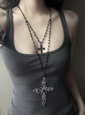 Beaded Cross Pendant Collarbone Necklace Dark Gothic Jewelry