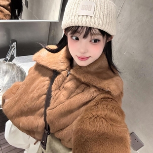 宽松加厚富家千金毛茸茸上衣 2025新款 环保兔毛皮草外套女冬季 短款