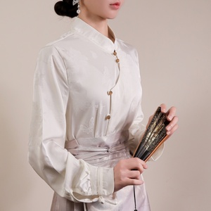 2025秋季新款绝美新中式国风衬衣上衣马面裙缎面衬衫立领女高级感