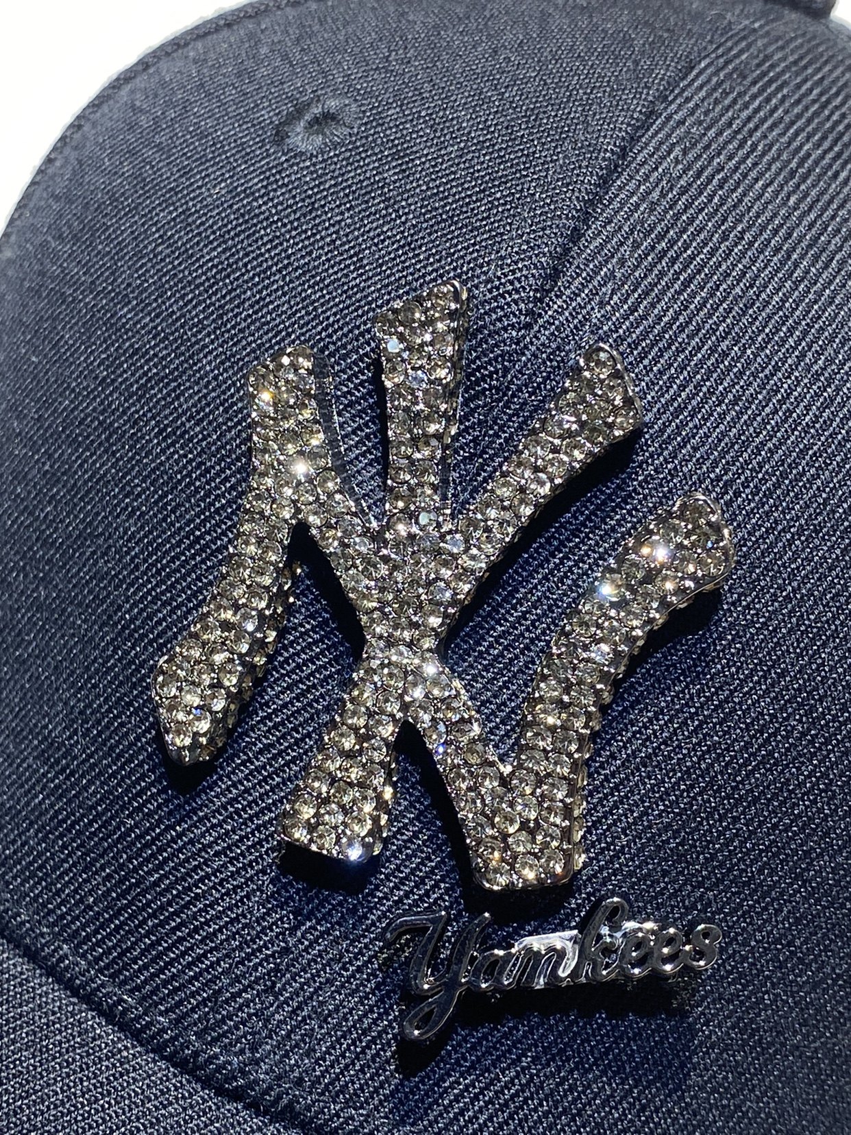 mlb棒球帽镶钻石ny帽子男女出游遮阳帽潮款情侣帽黑色钻石弯檐帽