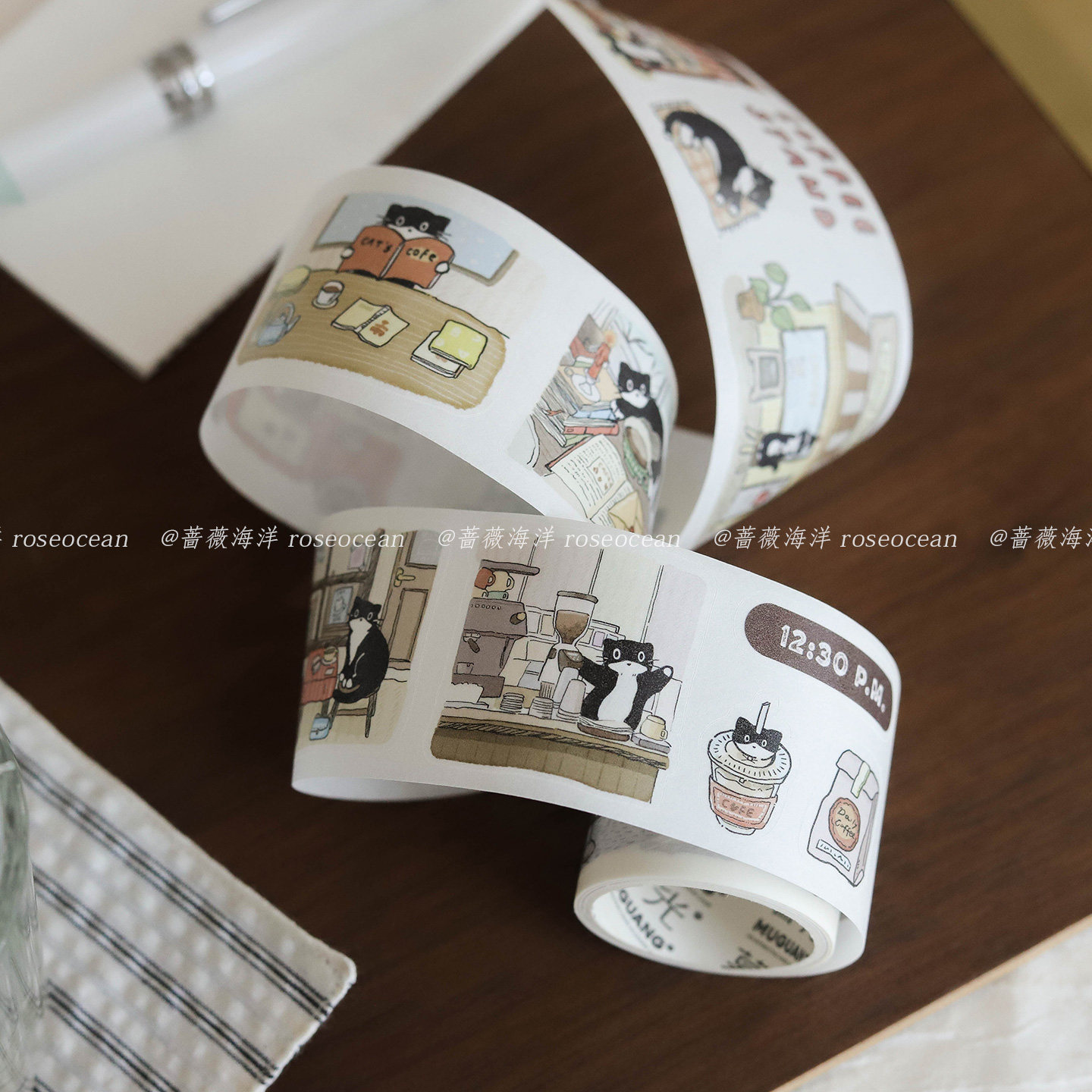 猫咪咖啡厅排废胶带「悠闲时光」可爱治愈系手帐diy装饰素材贴纸