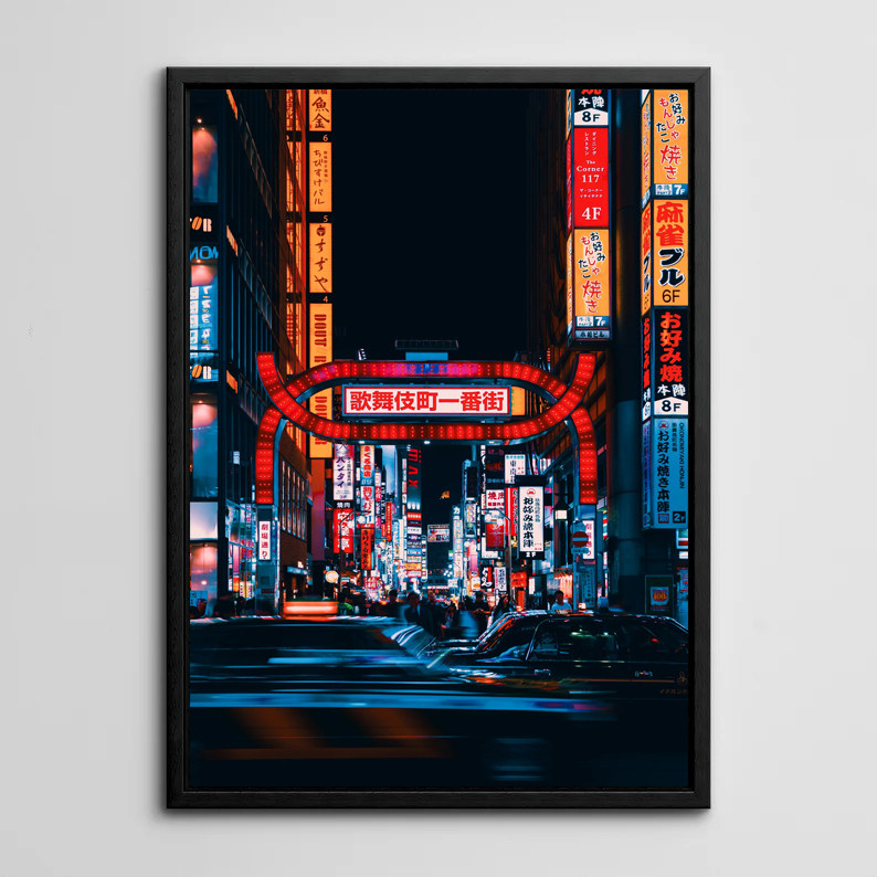日本风景东京夜景霓虹灯现代简约装饰画挂画新宿涩谷城市风景大阪