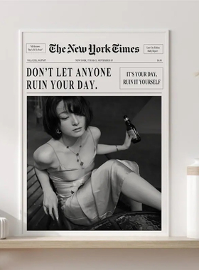 装饰画有框挂画墙壁画时尚轻奢服装店模特欧美英文杂志黑白小众