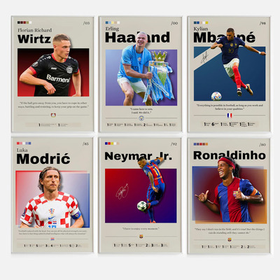 装饰画有框挂画壁画体育海报足球姆巴佩内马尔莫德里奇罗纳尔多