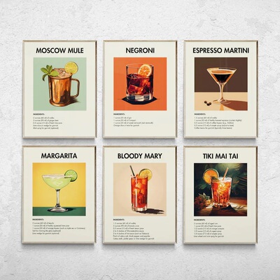 装饰画有框挂画壁画调酒威士忌酒吧鸡尾酒莫吉托尼格罗尼餐厅啤酒