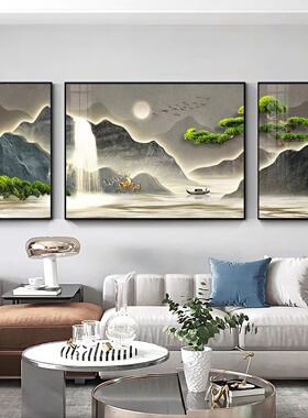 日照金山客厅沙发背景墙装饰画流水生财简约新中式风家居挂画