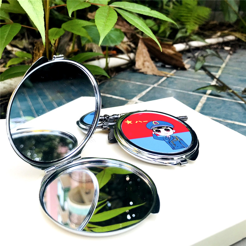 可折叠送军嫂卡通个性随身镜迷你可爱双面军恋兵哥哥礼物便携妆镜