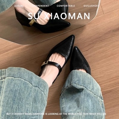 法式气质高跟鞋低跟玛丽珍单鞋