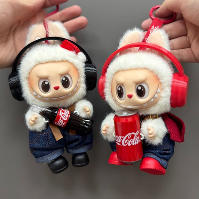 labubu可爱娃套装头戴式耳机一二三代搪胶公仔17cm娃拉布布衣服