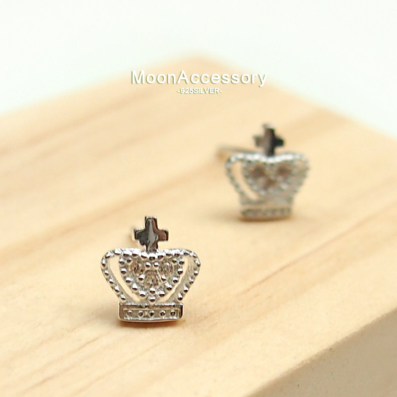 复古欧式宫廷十字皇冠纯银耳钉