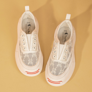 Tt&Mm/汤姆斯女鞋蕾丝休闲乐福鞋一脚蹬板鞋2024夏季透气懒人单鞋